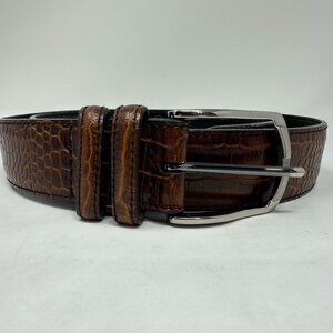 Donald J Trump Signature Collection Brown‎ Leather Belt Silver Buckle Mens Sz 36